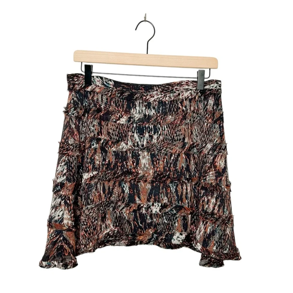 PJK Patterson J Kincaid Abstract Print Tiered Ruffle Mini Skirt Indie Sleaze S